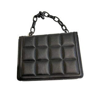 Black Quilted Handbag Chain Strap Plastic Womens Small Classic Grunge Punk